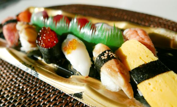 Freshness Japanese food Sushi set on the plastic tray