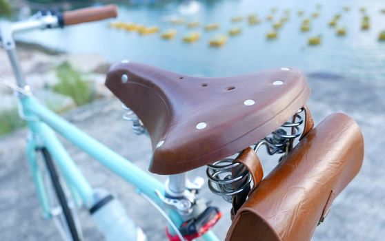 Bicycle retro style with leather seat and bag