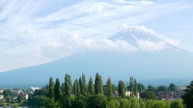 Japan Mt. Fuji Fujiyama Mountain, outdoor park and blue sky with nice clouds