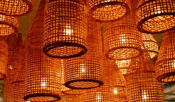 Restaurant elegant textured orange lamps