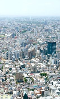 Japan Tokyo cityscape, commercial and residential building, road aerial view