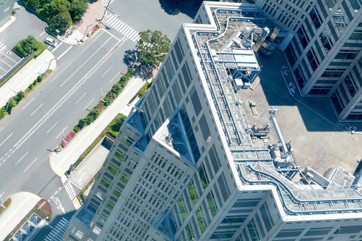 Japan Tokyo cityscape, commercial and residential building, road aerial view