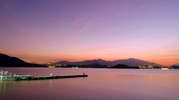 Beautiful gradient sky and lake in magic hour