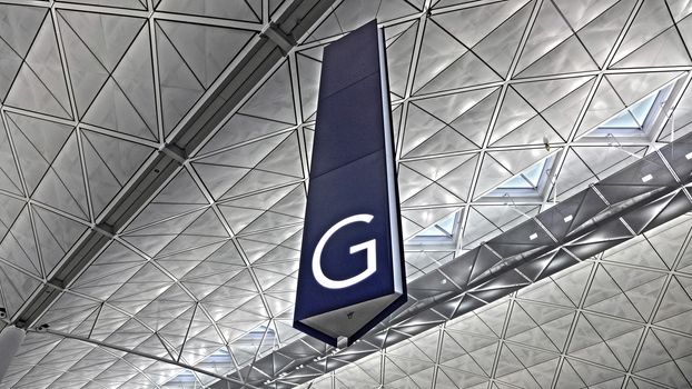 The interior and ceiling of airport architecture terminal building