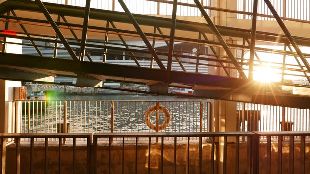 Deck of ferry in pier with sunlight