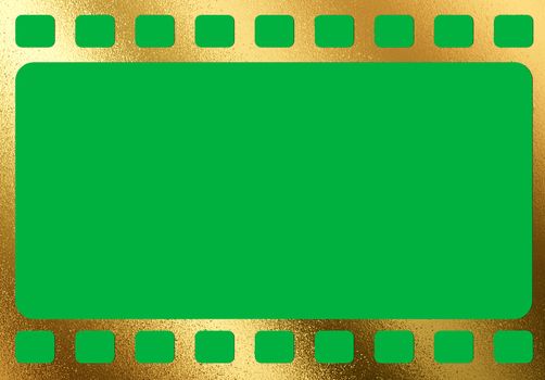 The horizontal blank tranitional retro film frame template background with green screen for video production