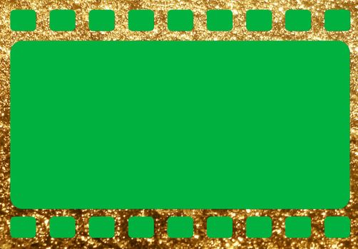 The horizontal blank tranitional retro film frame template background with green screen for video production