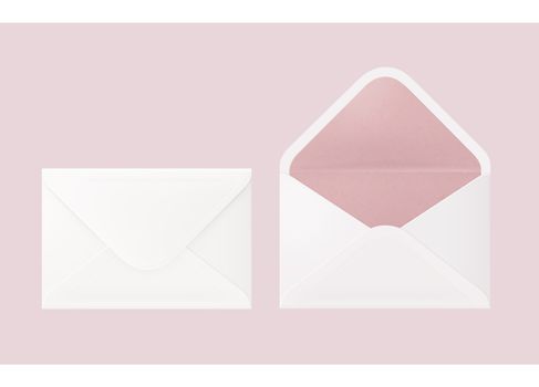 The isolated white and pink blank envelope by environmental materials for postage mail