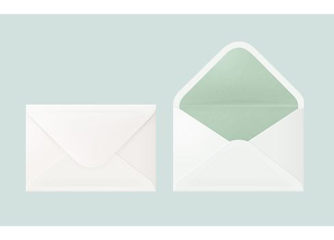 The isolated white and green blank envelope by environmental materials for postage mail