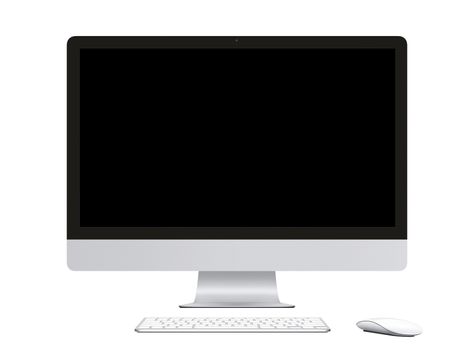 Isolated Computer, wireless keyboard, mouse on white blackground mockup