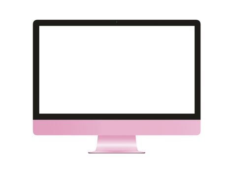 Isolated pink professional computer and white blank screen on white background