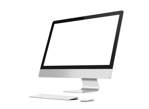 Isolated Computer, wireless keyboard and mouse on the white background mockup