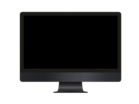 Isolated dark grey professional computer and black blank screen on white background