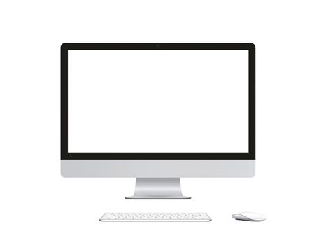 Isolated iMac Computer, wireless keyboard and mouse on the white background mockup