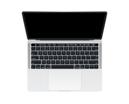 Isolated Isolated silver laptop computer with touch bar and keyboard on white background