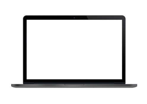 The isolated dark gray laptop computer with white blank screen
