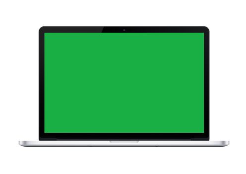 The isolated silver laptop computer mockup with green screen