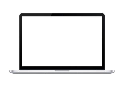 The isolated silver laptop computer mockup on white background