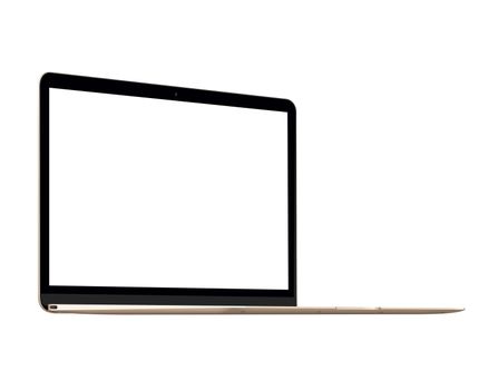 Isolated gold laptop computer mockup on white background