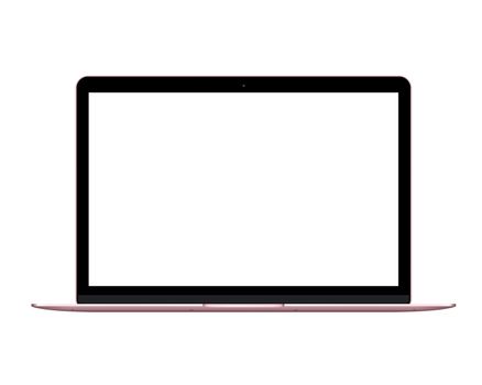 The isolated rose gold laptop computer mockup on white background