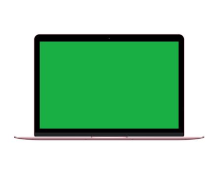 The isolated rose gold laptop computer mockup with green screen