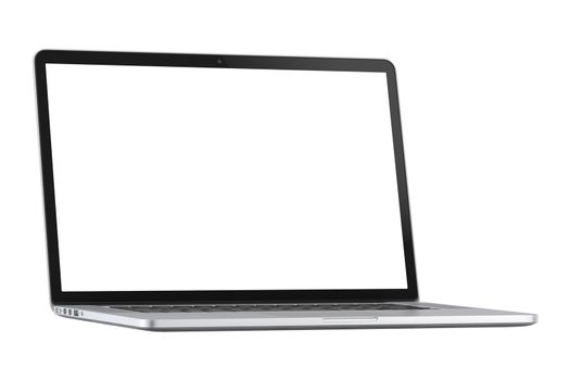 Isolated silver laptop white screen on the white background