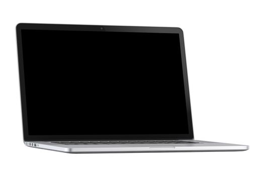 Isolated silver laptop black screen on the white background