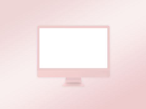 The computer monitor mockup template on gradient pink background