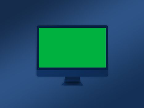 The blue green computer monitor mockup template with green screen for video production