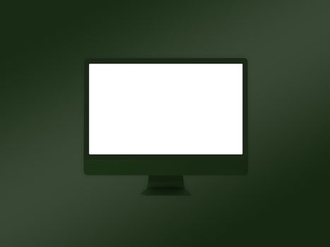 The computer monitor mockup template on olive green background