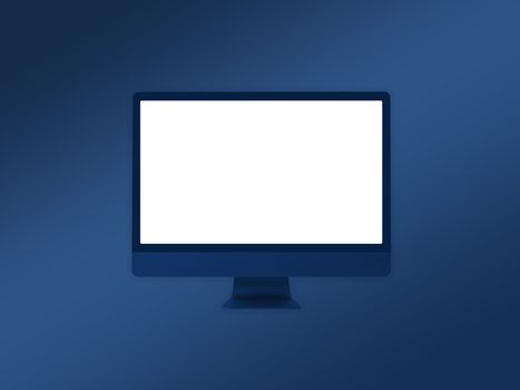 The computer monitor mockup template on gradient blue background