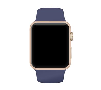 Isolated gold aluminum case midnight blue sport band smart watch black screen smart watch on white background