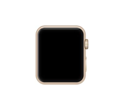 Isolated gold aluminum case black screen smart watch on white background