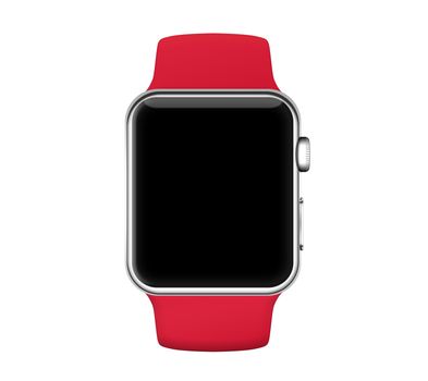 Isolated rose gold aluminum case smart watch and red sport band on white background