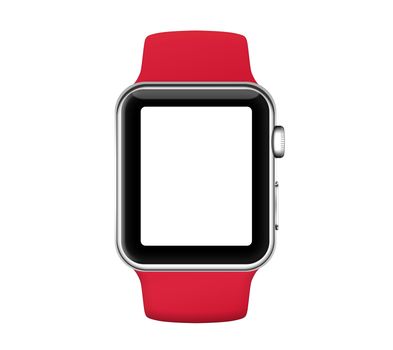 Isolated rose gold aluminum case smart watch and red sport band on white background