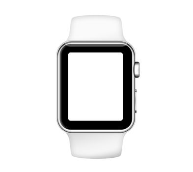 Isolated white band silver aluminum case smart watch on white background