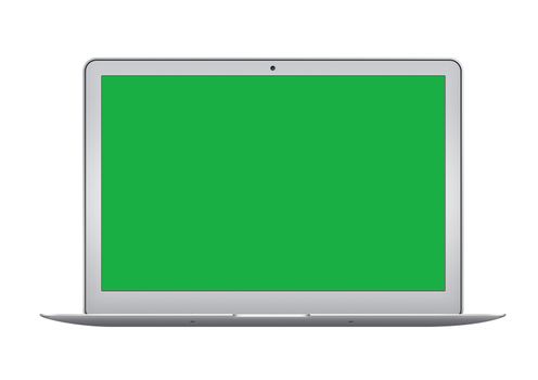 The Isolated green screen silver laptop computer on white background