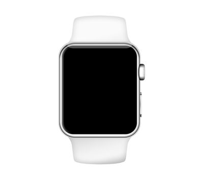 Isolated white band silver aluminum case smart watch on white background