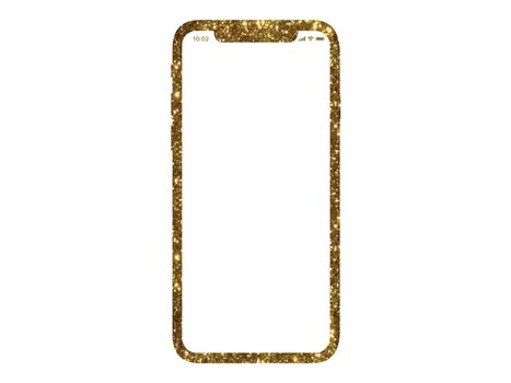 isolated Golden glitter smart phone device mockup template with blank screen, time, battery, connection signal