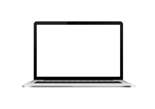 Isolated silver laptop computer with keyboard mockup on white background