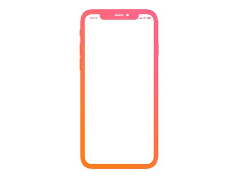 isolated gradient pink to orange smart phone device mockup template illustration with blank screen, time, battery, connection signal