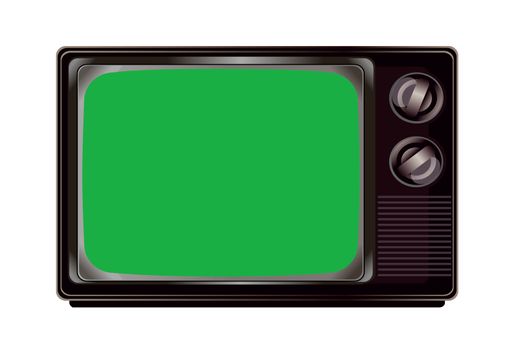 The isolated vintage television with green screen mockup template