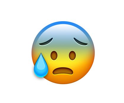 The isolated emoji yellow headache spooky face with tear icon