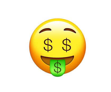 The emoji yellow happy and laugh face with dollar eyes and tongue out