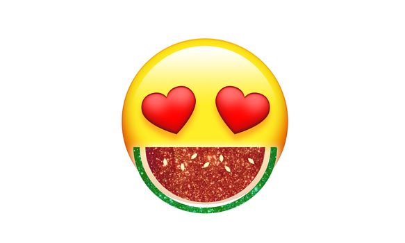 The emoji yellow face red heart eyes and glitter fruit watermelon 