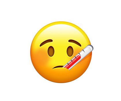 The emoji ill yellow sad face with heat probe icon