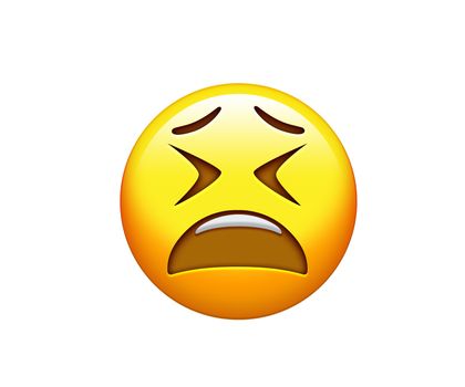The emoji yellow disappointed and upset face and closing eyes icon