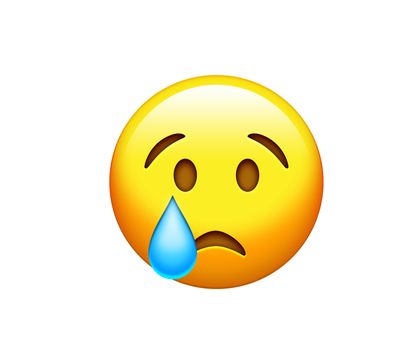 The emoji yellow sad face with a drop of blue crying tear icon