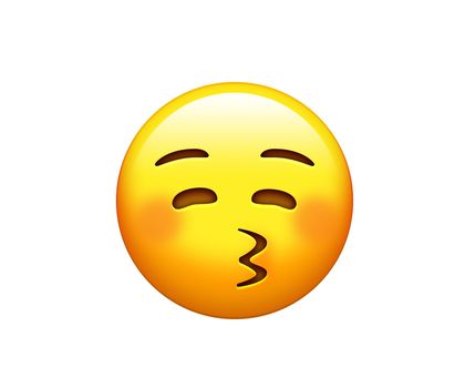 The isolated yellow smiley red cheek face with kissing mouth icon
