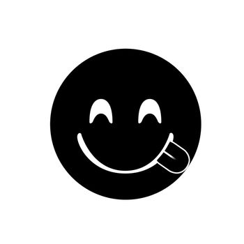 The isolated Black smiley and tasting food face with tongue out icon
